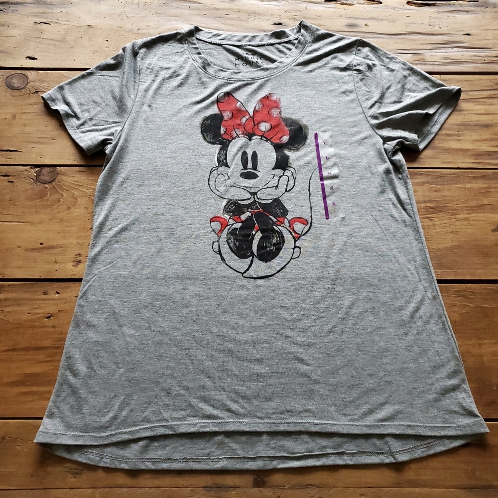 Disney Minnie Mouse Gray Crew Neck T-Shirt Size XL